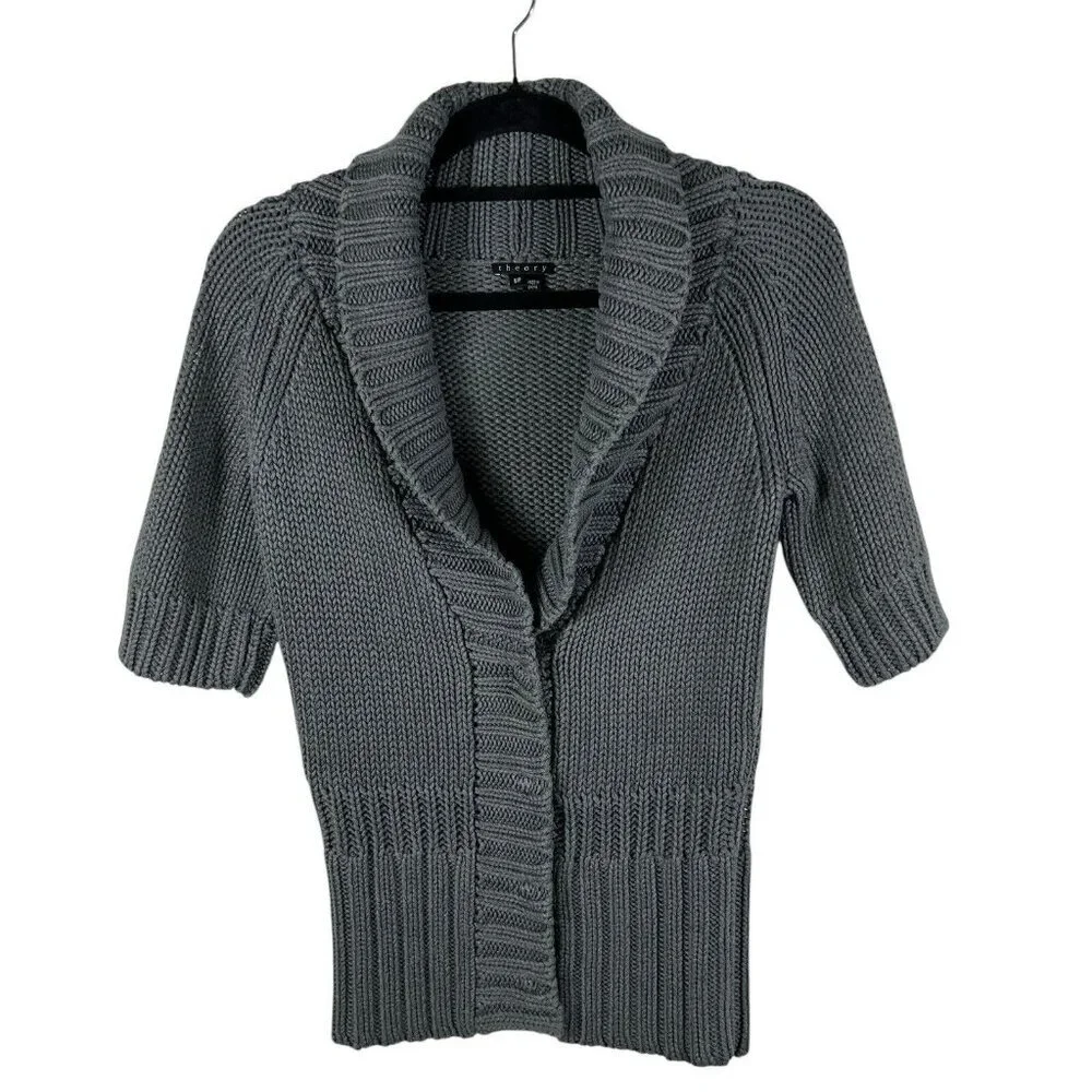 Theory Linen Blend Shawl Collar Cowl Neck Logane/Marbella Cardigan Sweater Small